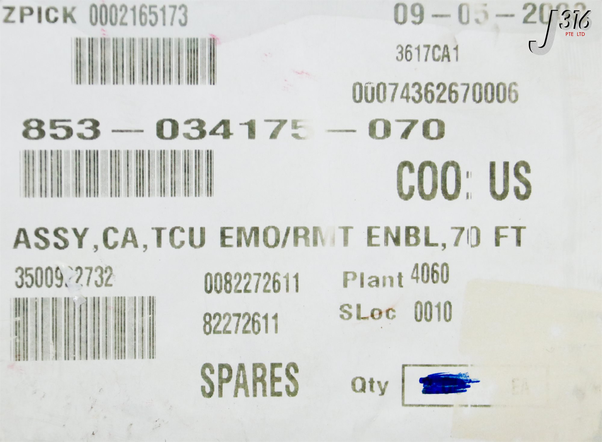 35095 LAM RESEARCH CABLE ASSY, CA, TCU EMO/RMT ENBL, 70 FT (NEW